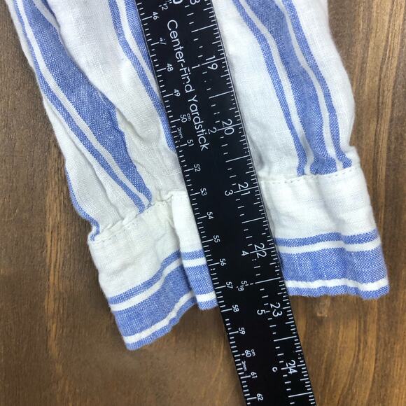 Antibes Blanc Womens Shirt Blue White Stripe Collared Button Down Linen Small - Picture 8 of 13